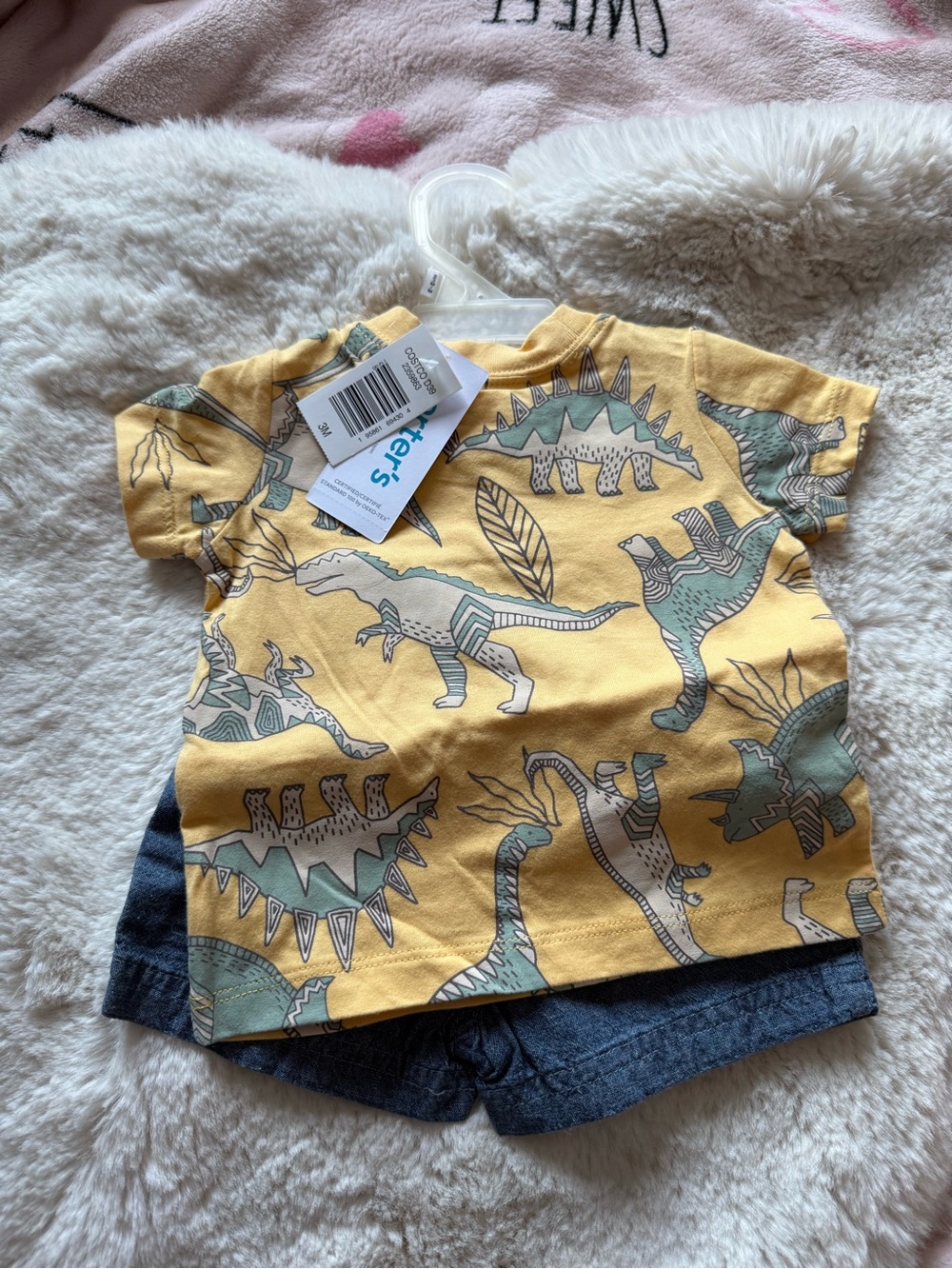Carter's Yellow Dino Print matching set.